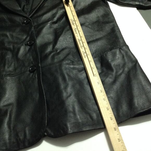 Mossimo Blazer Jacket Womens Plus 16W Black Genuine Leather 3-Button Classic - Picture 6 of 10